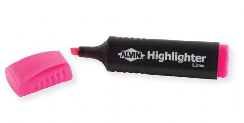 Alvin HL4-P Pink Highlighter In Bulk; Premium highlighters for vivid lines; 5.3mm chisel tips allow for broad, medium, or thin lines; For faxpaper, copypaper, etc; Non-toxic; Blister-carded;  UPC: 088354816478  (ALVINHL4-P ALVIN-HL4-P HL4-PHIGHLIGHTER HL4-P-HIGHLIGHTER ALVIN-HIGHLIGHTER ALVINHIGHLIGHTER)