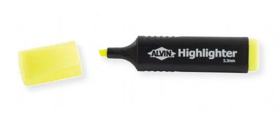 Alvin HL4-Y Yellow Highlighter In Bulk; Premium highlighters for vivid lines; 5.3mm chisel tips allow for broad, medium, or thin lines; For faxpaper, copypaper, etc; Non-toxic; Blister-carded;  UPC: 088354816461  (ALVINHL4-Y ALVIN-HL4-Y HL4-YHIGHLIGHTER HL4-Y-HIGHLIGHTER ALVIN-HIGHLIGHTER ALVINHIGHLIGHTER)
