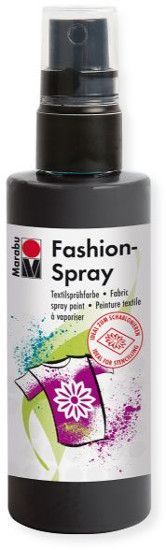 Marabu M17199050073 Fashion Spray Black 100ml; Water based fabric spray paint, odorless and light fast, brilliant colors, soft to the touch; For light colored fabric with up to 20% man made fibers; After fixing washable up to 40 C; Ideal for free hand spraying, stenciling and many other techniques; EAN: 4007751659521 (MARABUM17199050073 MARABU-M17199050073 ALVINMARABU ALVIN-MARABU ALVIN-M17199050073 ALVINM17199050073) 