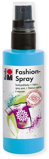 Marabu M17199050141 Fashion Spray Sky Blue 100ml; Water based fabric spray paint, odorless and light fast, brilliant colors, soft to the touch; For light colored fabric with up to 20% man made fibers; After fixing washable up to 40 C; Ideal for free hand spraying, stenciling and many other techniques; EAN: 4007751659583 (MARABUM17199050141 MARABU-M17199050141 ALVINMARABU ALVIN-MARABU ALVIN-M17199050141 ALVINM17199050141) 