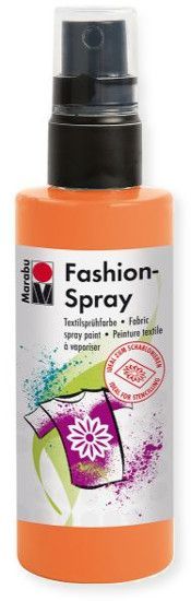 Marabu M17199050225 Fashion Spray Tangerine 100ml; Water based fabric spray paint, odorless and light fast, brilliant colors, soft to the touch; For light colored fabric with up to 20% man made fibers; After fixing washable up to 40 C; Ideal for free hand spraying, stenciling and many other techniques; EAN: 4007751659699 (MARABUM17199050225 MARABU-M17199050225 ALVINMARABU ALVIN-MARABU ALVIN-M17199050225 ALVINM17199050225) 