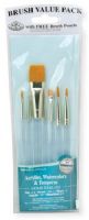 Royal & Langnickel RSET-9157 Teal Blue 7-Piece Brush Set 4; This is an easy color coded price point program featuring a wide variety of brush shapes and sizes; Set includes gold taklon brushes round 10/0 and 1, filber 2, angular 1/4", flat 4 and 8, and wash 3/4"; UPC 090672226198 (ROYAL&LANGNICKEL ROYAL&LANGNICKELRSET-9157 ALVINRSET-9157 ALVIN-RSET-9157 ALVIN-BRUSH ROYAL&LANGNICKEL-BRUSH)  