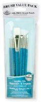 Royal & Langnickel RSET-9181 Teal Blue 7-Piece Brush Set 10; This is an easy color-coded price point program featuring a wide variety of brush shapes and sizes; Each set includes a free brush pouch; Set includes white taklon brushes round 3/0 and 2, liner 1, shader 4 and 6, glaze wash 3/4", and fan 2; UPC 090672225962 (ROYAL&LANGNICKEL ROYAL&LANGNICKELRSET-9181 ALVINRSET-9181 ALVIN-RSET-9181 ALVIN-BRUSH ROYAL&LANGNICKEL-BRUSH)  