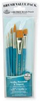 Royal & Langnickel RSET-9182 Teal Blue 6-Piece Brush Set 11; This is an easy color coded price point program featuring a wide variety of good quality brush shapes and sizes; Each set includes a free resealable pouch; Set includes gold taklon brushes round 1, 6, and 12, glaze wash 3/4", angular 1/2", and liner 2; UPC 090672225979 (ROYAL&LANGNICKEL ROYAL&LANGNICKELRSET-9182 ALVINRSET-9182 ALVIN-RSET-9182 ALVIN-BRUSH ROYAL&LANGNICKEL-BRUSH)      