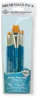 Royal & Langnickel RSET-9184 Teal Blue 7-Piece Brush Set 13; This is an easy color coded price point program featuring a wide variety of good quality brush shapes and sizes; Set includes gold taklon brushes glaze wash 3/4", shader 2 and 6, round 2 and 4, liner 2/0, and angular 1/4"; UPC 090672225993 (ROYAL&LANGNICKEL ROYAL&LANGNICKELRSET-9184 ALVINRSET-9184 ALVIN-RSET-9184 ALVIN-BRUSH ROYAL&LANGNICKEL-BRUSH) 