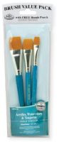 Royal & Langnickel RSET-9185 Teal Blue 3-Piece Brush Set 14; This is an easy color coded price point program featuring a wide variety of brush shapes and sizes; Each set includes a free brush pouch; Set includes gold taklon brushes glaze wash 1/2", 3/4", and 1; UPC 90672226006 (ROYAL&LANGNICKEL ROYAL&LANGNICKELRSET-9185 ALVIN-RSET-9185 ALVINRSET-9185 ALVIN-BRUSH ROYAL&LANGNICKEL-BRUSH)  
