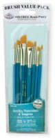 Royal & Langnickel RSET-9186 Teal Blue 8-Piece Brush Set 15; This is an easy color-coded price point program featuring a wide variety of brush shapes and sizes; Each set includes a free brush pouch; Set includes gold taklon brushes round 1 and 3, shader 4 and 6, and angular 1/4", 3/8", 1/2", and 5/8"; UPC 90672226013 (ROYAL&LANGNICKEL ROYAL&LANGNICKELRSET-9186 ALVIN-RSET-9186 ALVINRSET-9186 ALVIN-BRUSH ROYAL&LANGNICKEL-BRUSH) 