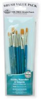 Royal & Langnickel RSET-9187 Teal Blue 7-Piece Brush Set 16; This is an easy color coded price point program featuring a wide variety of good quality brush shapes and sizes; Each set includes a free resealable pouch; Set includes gold taklon brushes shader 0, 2, 4, 6, 8, 10, and 12; UPC 90672226020 (ROYAL&LANGNICKEL ROYAL&LANGNICKELRSET-9187 ALVIN-RSET-9187 ALVINRSET-9187 ALVIN-BRUSH ROYAL&LANGNICKEL-BRUSH) 