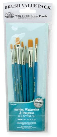 Royal & Langnickel RSET-9187 Teal Blue 7-Piece Brush Set 16; This is an easy color coded price point program featuring a wide variety of good quality brush shapes and sizes; Each set includes a free resealable pouch; Set includes gold taklon brushes shader 0, 2, 4, 6, 8, 10, and 12; UPC 90672226020 (ROYAL&LANGNICKEL ROYAL&LANGNICKELRSET-9187 ALVIN-RSET-9187 ALVINRSET-9187 ALVIN-BRUSH ROYAL&LANGNICKEL-BRUSH)