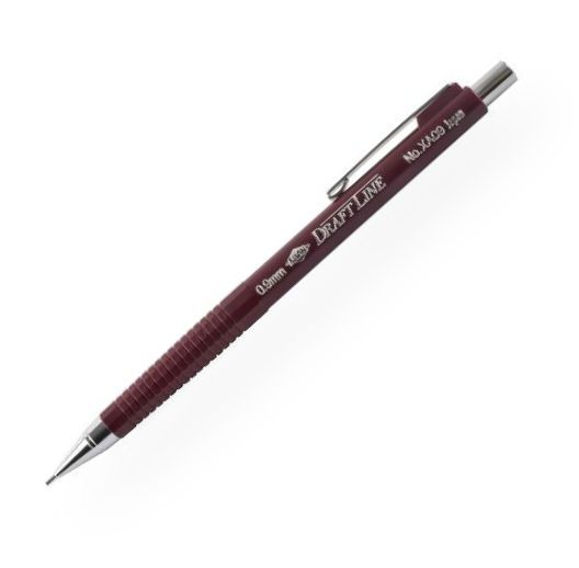 Alvin XA09 Draft-Line Mechanical Pencil .9mm; Economical yet durable, these pencils feature a cushion point for comfortable writing control and minimal lead breakage; Ideal for both drafting and general writing; The 4mm long stainless steel lead sleeve supports the lead and provides drawing accuracy even with thick straightedges; Built-in eraser under cap; Maroon barrel; Supplied with B Degree lead; UPC 088354255208 (ALVINXA09 ALVIN-XA09 DRAFT-LINE-XA09 WRITING DRAFTING ARCHITECTURE)
