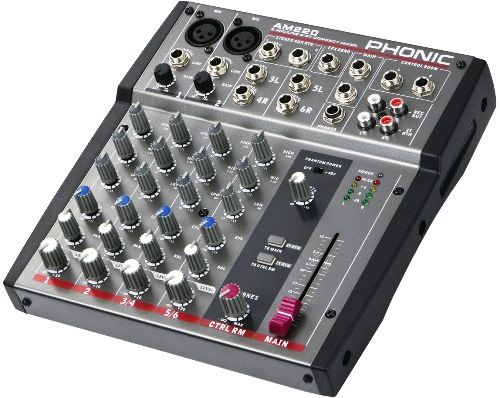 Phonic AM 220 Two-Mic/Line 2-Stereo Input Compact Mixer , Audiophile-quality & ultra low noise, Two balanced Mic/Line inputs with 3-band EQ, Two stereo inputs with 3-band EQ, One stereo AUX return, Post-fader EFX send on every input, Global +48V phantom power, Peak and VU Metering, Peak indicators on each mono input channel (AM220 AM-220)