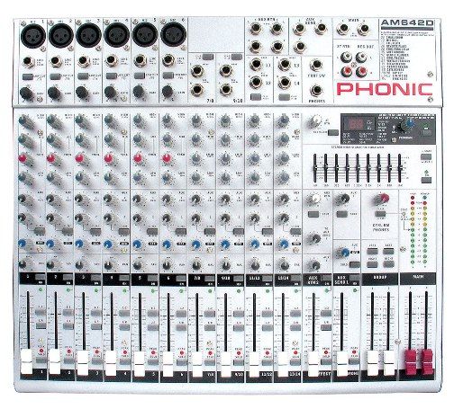 Phonic AM 642D Non-powered Mixer, Audiophile-quality & ultra low noise, 6 Mic/Line channels with inserts and phantom power, 4 stereo channels with 4-band EQ, 3-band EQ with swept mid-range plus low cut on each mono channel (AM642D AM-642D AM 642)