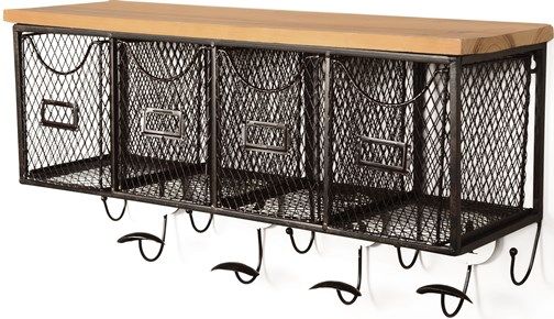 Linon AMME4DRW1 Four Basket Wall Organizer; Will add storage to an area while saving valuable floor space; Four grid style metal baskets pull out for storage 5.125