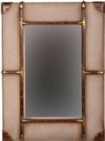 Linon AMMMIR124X321 Small Vintage Framed Wall Mirror; Full of rustic charm and character, is perfect for accenting any area of your home; 5" Wide bordered mirror is wrapped with beige and brown fabric, leather and nailhead details; Hangs vertically or horizontally; 5mm Mirror Glass, Measures 13.3"x21.2"; UPC 753793939377 (AMM-MIR124X321 AMMMIR-124X321 AMM-MIR-124X321) 