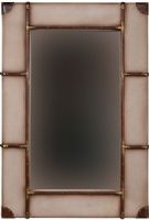 Linon AMMMIR132X481 Large Vintage Framed Wall Mirror; Full of rustic charm and character, is perfect for accenting any area of your home; 5.9" Wide bordered mirror is wrapped with beige and brown fabric, leather and nailhead details; Hangs vertically or horizontally; 5mm Mirror Glass, Measures 19.48"x35.2"; UPC 753793939384 (AMM-MIR132X481 AMMMIR-132X481 AMM-MIR-132X481) 