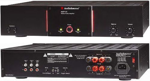 AudioSource AMP 110 Two-Channel Amplifier, Even More Affordable Power, Frequency response 20Hz to 50kHz, Input Sensitivity 350mV to 2.8Vrms, S/N Ratio 100 dB A-weighted, 2 Independent channels rated at, 110 watts per channel into 4 ohms, Less than 0.1% THD into 8 ohms, Line1/Line2 Priority Input Switching, Line2 Auxiliary Output, UPC 041087010100 (AMP110 AMP-110)