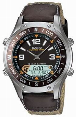 Casio AMW701B-5AV Gray Pathfinder Watch featuring a Cloth Band and Fishing Timer, 10 Year Battery Life; Hunting Timer, Moon Phase Data, 100 meter water resistant, Dual time, 1/100 second stopwatch, Countdown time (AMW701B5AV AMW701B 5AV)