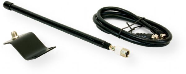 Williams Sound ANT 029 Rubber Ducky Antenna, with F Connector, Mounting Bracket and Coaxial Cable For Use with Large-Area 72 MHz FM Transmitters; Use with large-area PPA T45, T45NET and T27 Transmitters; Pivoting F-Connector Antenna; 72 to 76 MHz Frequencies; Extends to 39