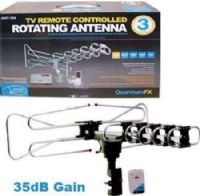 QuantumFX ANT-104 Motorized HD Outdoor Antenna Kit, HD/DTV/UHF/VHF remote-controlled rotating outdoor antenna, DTV/HD ready and compatible when connected to your DTV tuner, Rotates 360 degrees, Impedance 75 Ohms, Built-in 25-30 dB signal booster, UPC 606540004692 (ANT104 ANT 104) 
