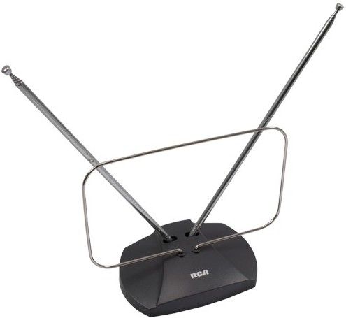 RCA ANT111R Indoor Basic Antenna, Built in cable simplifies connection, No scuff pads protect your furniture's surface, Dipoles adjust for digital and analog channels 2 thru 13, Integrated loop for digital and analog channels 14 thru 69, Receives digital and analog TV broadcasts and FM radio signals for free, 5 feet of 75 Ohm coaxial cable (ANT-111R ANT 111R ANT111-R ANT111)