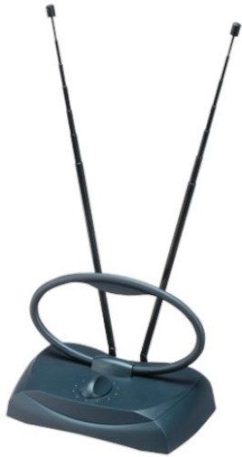 RCA ANT121R Fine Tuning Antenna, Built in cable simplifies connection, Dipoles adjust for digital and analog channels 2 thru 13, 12 position switch fine tunes reception for best picture, Loop tilts and rotates for digital and analog channels 14 thru 69, Receives digital and analog TV broadcasts and FM radio signals for free, HDTV compatible, UPC 079000322467 (ANT-121R ANT 121R ANT121)