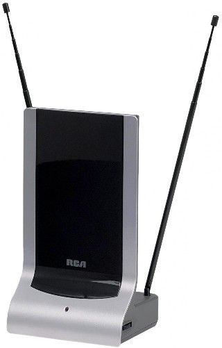 RCA ANT1251F Amplified Indoor Antenna, Dual isolated & adjustable gain controls for UHF/VHF, HDTV-compatible, 39'' silver finish dipoles, VHF loop improves reception of channels 213, UHF loop improves reception of channels 1469, 3-stage amplification, New low-noise circuit, LED Power-On indicator, LED Power-On indicator, UPC 079000334859 (ANT-1251 ANT 1251)