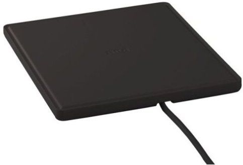 RCA ANT1450B Multi-Directional Digital Flat Amplified Home Theater Antenna, Plate Form Factor, UHF, VHF Wave Band, Just hang it, lay it flat, or stand it upright and receive local HD, DTV, and FM signals for free, With the 360 patented reception technology, this indoor antenna eliminates the constant need to adj., UPC 044476061165 (ANT1450B ANT-1450B ANT 1450B)