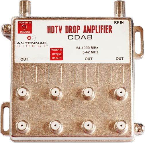 Antennas Direct CDA8  Tv / Catv Distribution Amplifier 8 Way, 4.5db Gain Per Port, Low Noise, 15V AC Adapter Included, Can Be Used Outside With A Power Inserter, 5-42mhz And 54-1000mhz, Split The Signal Between 8 Tvs Or Receivers For Clearer Reception, No Worries That Splitting The Signal Will Impact Picture Clarity, An Ideal Signal Booster, Dimensiones 4.5