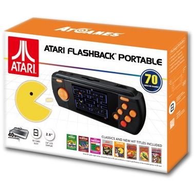 Atari AP3228 Flashback Portable Game Player; 70 built-in classic games; Legendary Bandai Namco Entertainment arcade hit, Pac-Man; Blockbuster games include Dig Dug, Pitfall!, and Frogger; SD card slot for more games download (SD card not included); Plug and play on your TV (via optional AV cable, not included); Rechargeable battery in the pack; UPC 857847003813 (ATARIAP3228 ATARI AP3228 ATARI-AP3228 DISTRITECH)