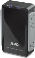 APC P6V Six-outlet Wall-mount Surge Protector With Coaxial Protection, Black Color; Building Wiring Fault Indicator; Fail Safe Mode; IEEE let-through rating and UL 1449 compliance; Noise Filtering; Lightning and Surge Protection; Transformer Block Spacing; Dimensions 6.5"H x 4.5"W x 2.25"D, Weight 0.8 lbs; Shipping weight 1.1 lbs; UPC 731304260134 (APCP6V APC-P6V APC P6-V) 