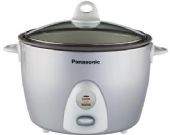 Panasonic APPA18 Automatic Rice Cooker with Steaming Basket; Uncooked Rice Capacity 10 Cups; Silver Color; Inner Pan: Non-stick Coated Aluminum; Glass Lid Cover; Automatic Cooking; Automatic Shutoff; 4 hrs. Keep Warm Time; Indicator Light(s); One-Touch Button Display Panel; Domed Top; 120 AC; 60Hz. Power Supply; Measuring Cup, Rice Scoop, Steaming Basket Included Accessories; Detachable Power Cord; 9-5/8 x 13-3/8 x 9-3/4 Dimensions W x D x H (in.) Unit; 15 Weight (lbs.); UPC 037988959365 (APPA18 