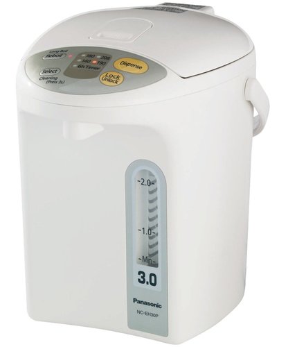 Panasonic APPA30P Electric Thermo Pot, 3.2 qts, 3.2 Qt Water Capacity, White w/Silver Trim Color, Pushbutton Lid Cover, Recessed Pushbutton Dispenser, Water Boil or Keep Warm Operation, De-Chlorination Mode, 6 Hr. Energy Saving Timer Timer Settings, Indicator Light(s), Gray LED Control Panel Display Panel, 360 Degree Rotating Base, Removable Lid, Pushbutton Lid, Pushbutton Dispenser, Overheating Protection, Dispense Lock, 120 AC; 60Hz Supply, UPC 037988959518 (APPA30P NC-EH30PC APPA30P)