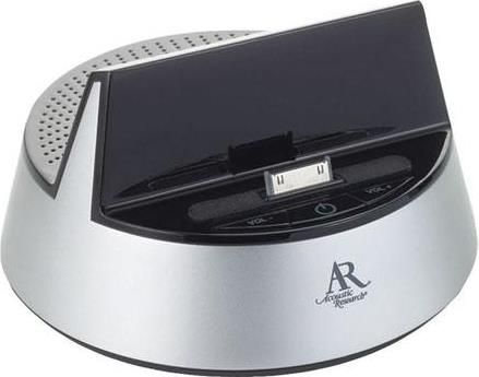 RCA ARS13 Acoustic Research Speaker/Charging Dock, Universal dock compatible with popular models including iPhone 4, iPad 2 and iPod nano (1-6th generation); Dock charges your devices while they're playing to avoid a drained battery, Compact amplified speaker design, Audio line-in jack lets you connect additional audio devices for more options, UPC 044476079061 (ARS-13 ARS 13 AR-S13)