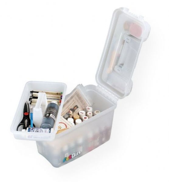 Artbin 8408AB Sidekick Storage Box; The Sidekick features a secure latch with side opening lid, additional storage in the lid top, a liftout tray and additional bulk storage beneath the tray; Made of translucent acid-free polypropylene; Size: 17.5
