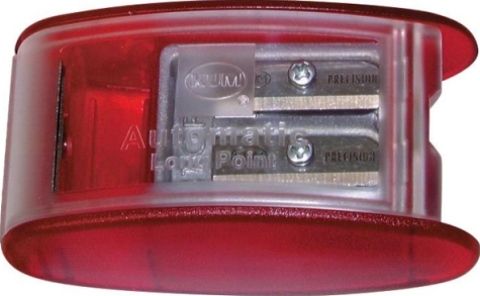 Kum AS2 or AS2KM, Mfg Part Number 1053021, Two Hole Long Point Pencil Sharpener, Makes long pencil point in 2 steps, Extra-long extra-smooth tip, Automatic brake prevents oversharpening, Red Plastic Casing, Includes two spare blades and Two lead pointers for 2mm and 3.2mm lead holders, Flexible blades use Dynamic Torsion Action to reduce pencil tip breakage, EAN 4064900010770, Shipping Dimensions 2.75x1.50x1.25 in (AS2 KM AS2-KM AS2K)