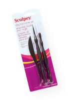Sculpey ASCTV01 Modeling Tool; Set includes three doubleended tools to shape, texture, and detail; The needle/pointer creates lines, small holes, textures, fine details, and patterns; The stamp end adds details; Use the blunt point for small scale sculpting, punching holes, shaping, refining, and smoothing clay; The ball end can make indentations, concave forms, and create curled or wave edges; UPC 715891140604 (SCULPEYASCTV01 SCULPEY-ASCTV01 SCULPEY/ASCTV01 MODELING CRAFT ARTWORK) 