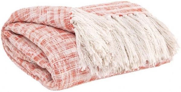 Ashley A1000081 Cassbab Series Decorative Throw, Coral Color, Pack of 3, Horizontal Stripe in Coral color, Made in Cotton, Machine Washable, Dimensions 50.00