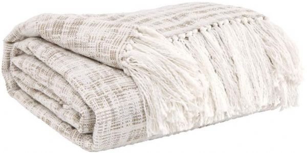 Ashley A1000082T Cassbab Series Decorative Throw, Beige Color, 1 Unit, Horizontal Stripe in Beige color, Made in Cotton, Machine Washable, Dimensions 50.00