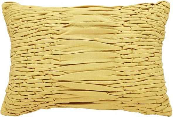 Ashley A1000502P Nellie Series Pillows, 1 Unit, Yellow Color, Kidney pillow with knife edge, Hand smocked on front, Fiber-filled, Made of Cotton, Machine Washable, Made In India, Dimensions 20.00