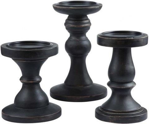  Ashley A2000177C Kadience Series Set of 3 Candle Holders, Rubbed Black Finished Wood,  1 Set Only, Candles Not Included, Weight 3.91 lbs, UPC 024052328585 (ASHLEY A2000 177C ASHLEY A2000177C ASHLEYA2000 177C ASHLEY-A2000-177C ASHLEY-A2000177C ASHLEYA2000-177C A2000-177C ASHLEYA2000177C)