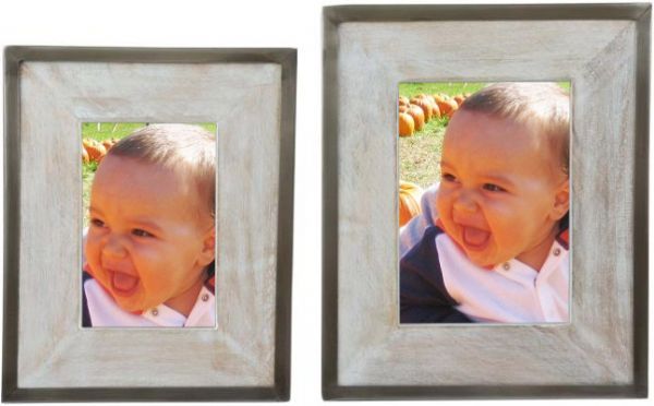  Ashley A2000178 Kadija Series Set of 2 Photo Frames, Washed White Finished Wood and Silver Finished Metal, Pack of 2 Sets, For use with 4