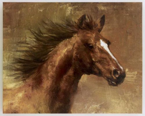 Ashley A8000054 Aidric Series Wall Art; Horse Design in Brown, Gold, Red and White; Gallery Wrapped Canvas Wall Art; Giclee Reproduction; Sawtooth for Hanging; Dimensions 50.13