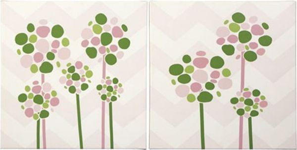 Ashley A8000166 Berry Series Set of Two Wall Arts; Lollipop Stem Design in Pink, White and Green; Gallery Wrapped Canvas Wall Art; Giclee Reproduction; Sawtooth for Hanging; Dimensions 15.88