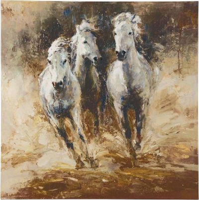  Ashley A8000179 Odero Series Wall Art; Horse Design in Gold, Black, Brown and White; Gallery Wrapped Canvas Wall Art; Giclee Reproduction; Hand Textured; Sawtooth for Hanging; Dimensions 48.00