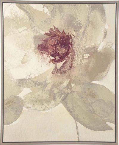  Ashley A8000181 Odam Series Wall Art; Floral Design in Taupe, Gray, Purple, and White; Framed Gallery Wrapped Canvas Wall Art; Giclee Reproduction; Hand Textured; Wired for Hanging; Dimensions 42.00