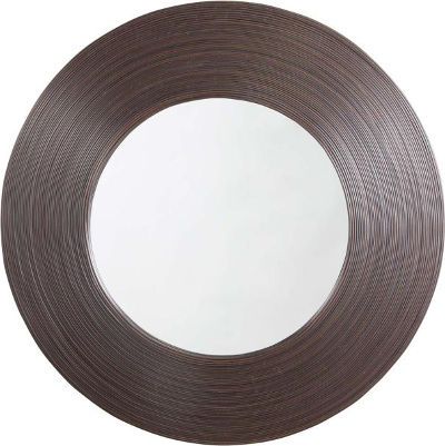 Ashley A8010022 Odeletta Series Accent Mirror, Brown Finished Faux Rattan Framed Mirror, Circular Design, D-Ring Bracket for Hanging, Dimensions 36.00