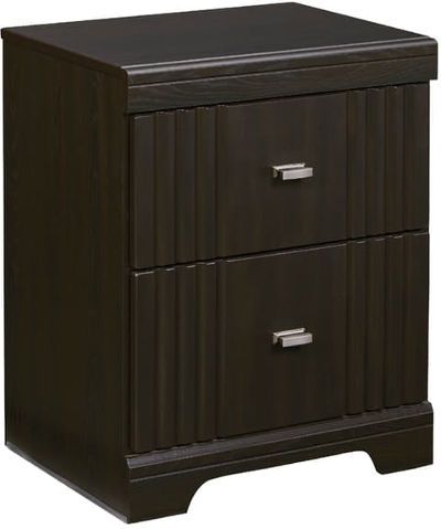  Ashley B146-92 Tadlyn Series Two Drawer Night Stand, Rich dark brown finish over a replicated oak grain, Drawer fronts accented with a 3D pressed vertical reeded design, Long sleek hardware handles accent the drawers, Slim profile dual USB charger located on the back of the night stand tops, Side roller glides for smooth operating drawers, Dimensions 19.84