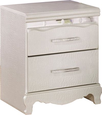  Ashley B182-92 Zarollina Series Two Drawer Night Stand, Faux crocodile skin with silver pearl finish, Side roller glides for smooth operating drawers, Dimensions 19.80