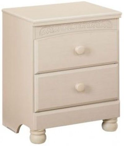  Ashley B213-92 Cottage Retreat Series Two Drawer Night Stand, Replicated light cream paint with subtle replicated brushing,  Graphic leaf design pattern on horizontal rails, Arched top drawer, Side roller glides for smooth operating drawers, Dimensions 20.87