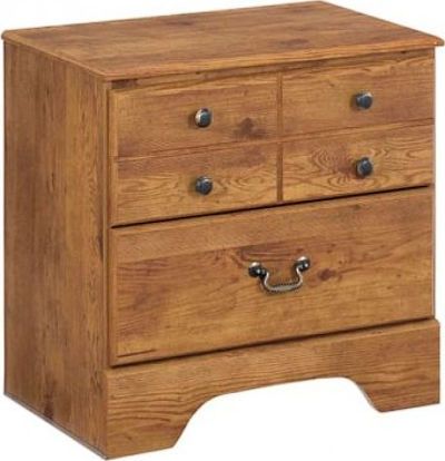  Ashley B219-92 Bittersweet Series Two Drawer Night Stand, Replicated rustic pine grain, Antique color hardware with brass color highlights, Side roller glides for smooth operating drawers, Dimensions 25.12